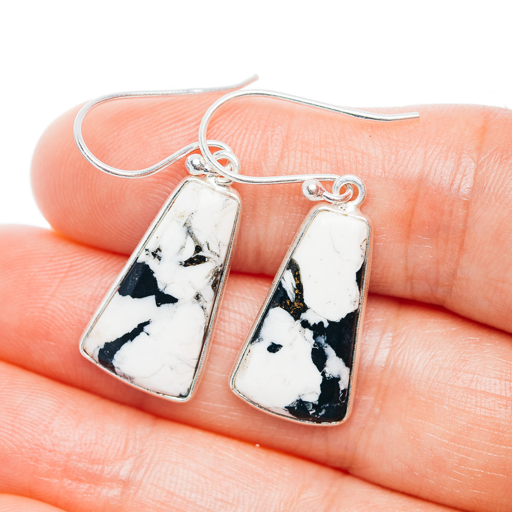 925 sterling silver dangle earrings with rectangular white stone and black veining