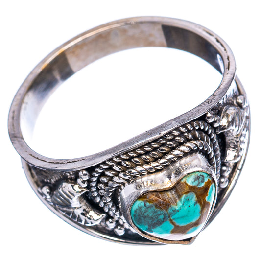 Sterling silver heart turquoise ring, textured bezel and rope-detail side view