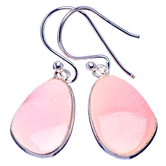 Pink opal teardrop earrings on sterling silver hooks, rose-pink translucent stones.