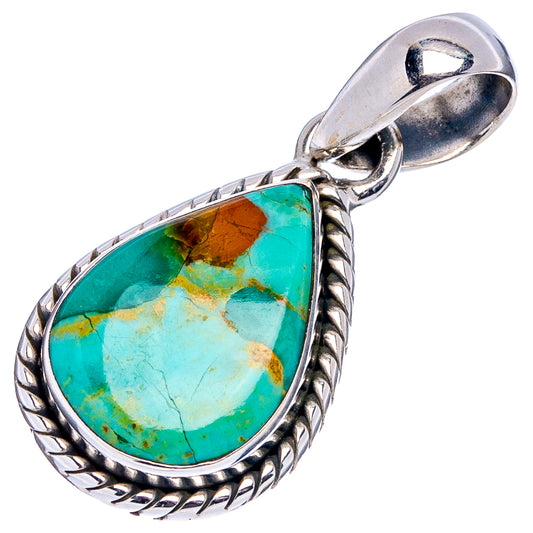 Mohave turquoise pendant .925 sterling silver with teardrop stone and twisted rope border