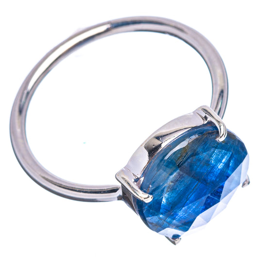 Kyanite gemstone ring, .925 sterling silver band with blue faceted oval stone