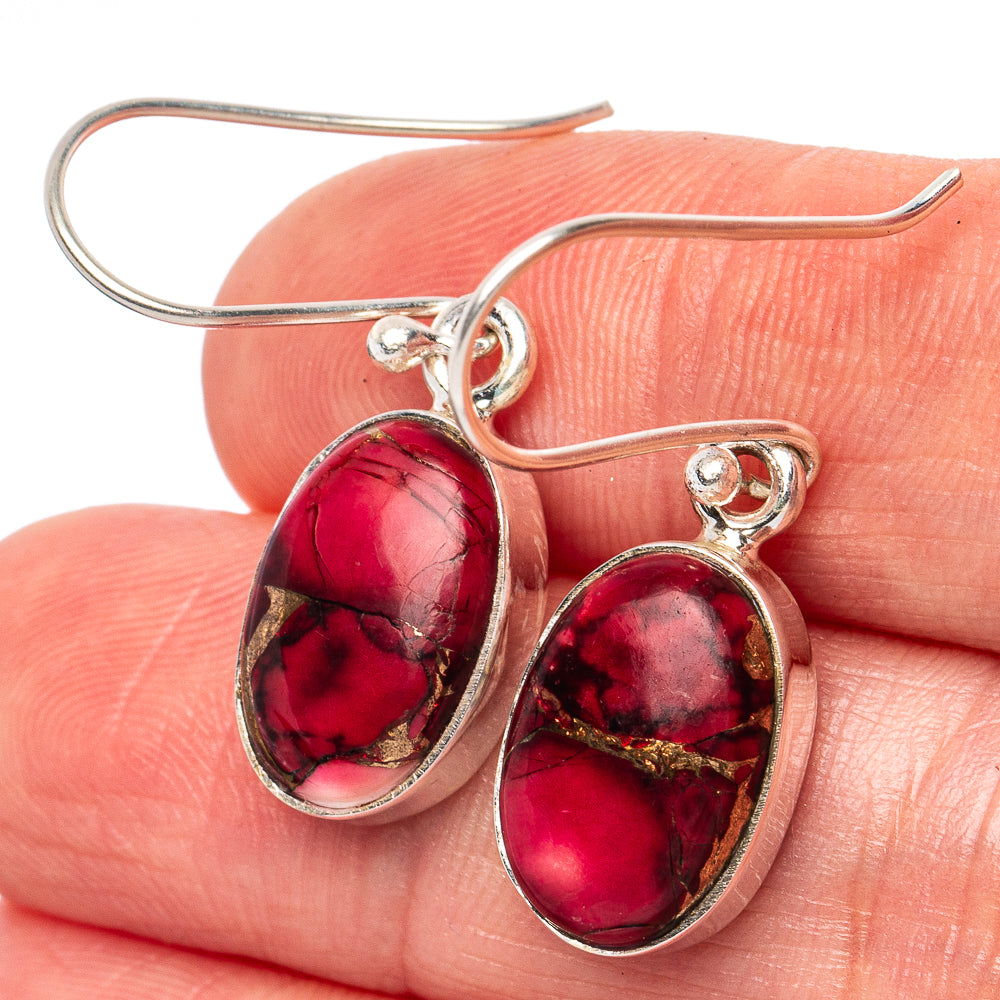 Red Dahlia Turquoise Earrings 1 3/8" (925 Sterling Silver) E2800