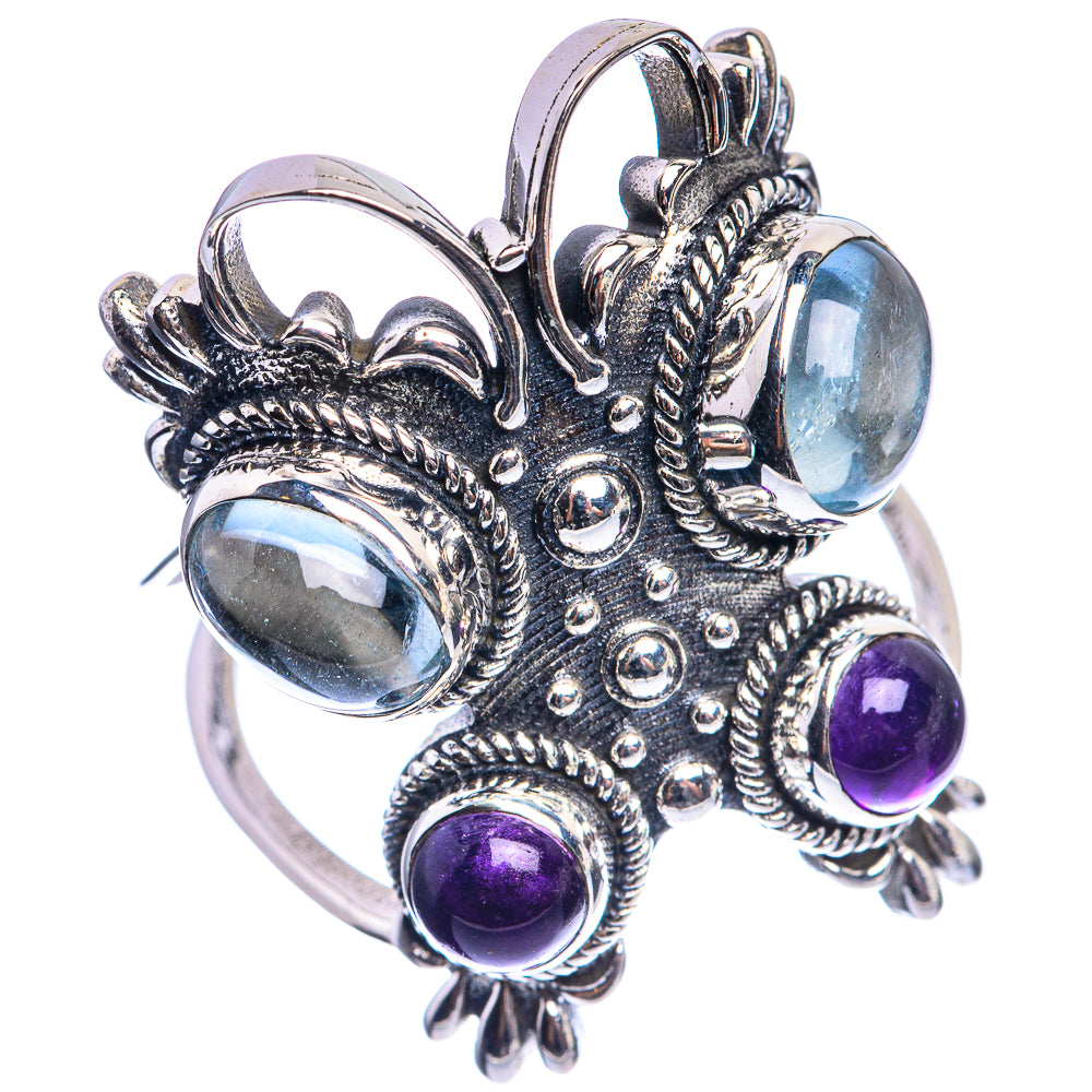Large Natural Aquamarine, Amethyst 925 Sterling Silver Ring Size 9