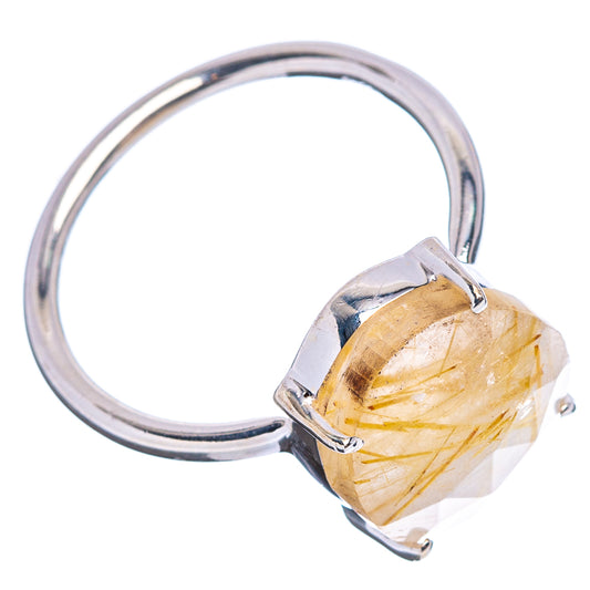 Sterling silver ring with faceted rutilated quartz gemstone, side view