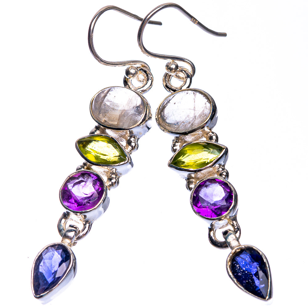 Rainbow Moonstone, Peridot, Amethyst, Tanzanite Earrings 2" (925 Sterling Silver) E432692