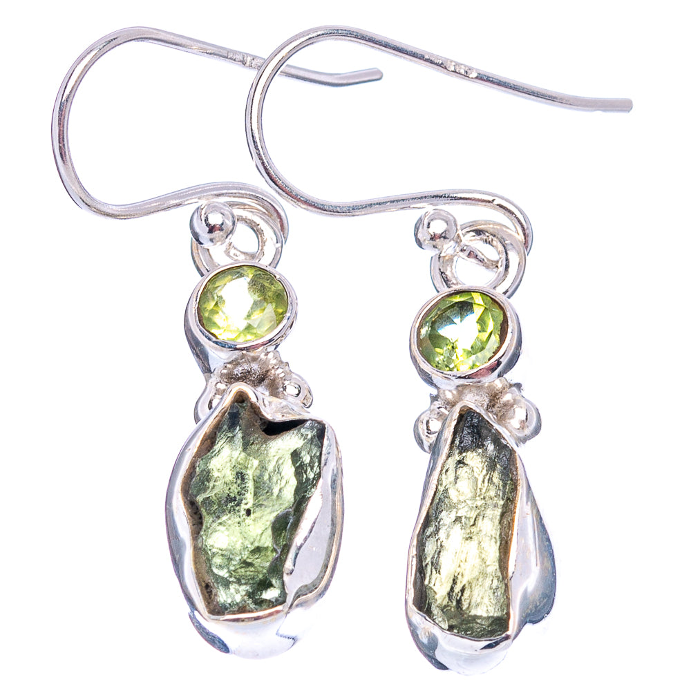 Rare Moldavite Earrings 1 1/4" (.925 Sterling Silver)