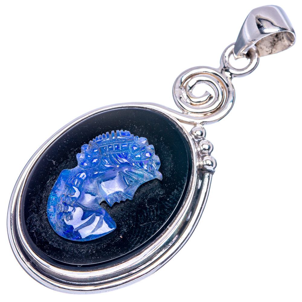 Rare Opal Cameo Lady Face Pendant 1 7/8" (925 Sterling Silver) P41582