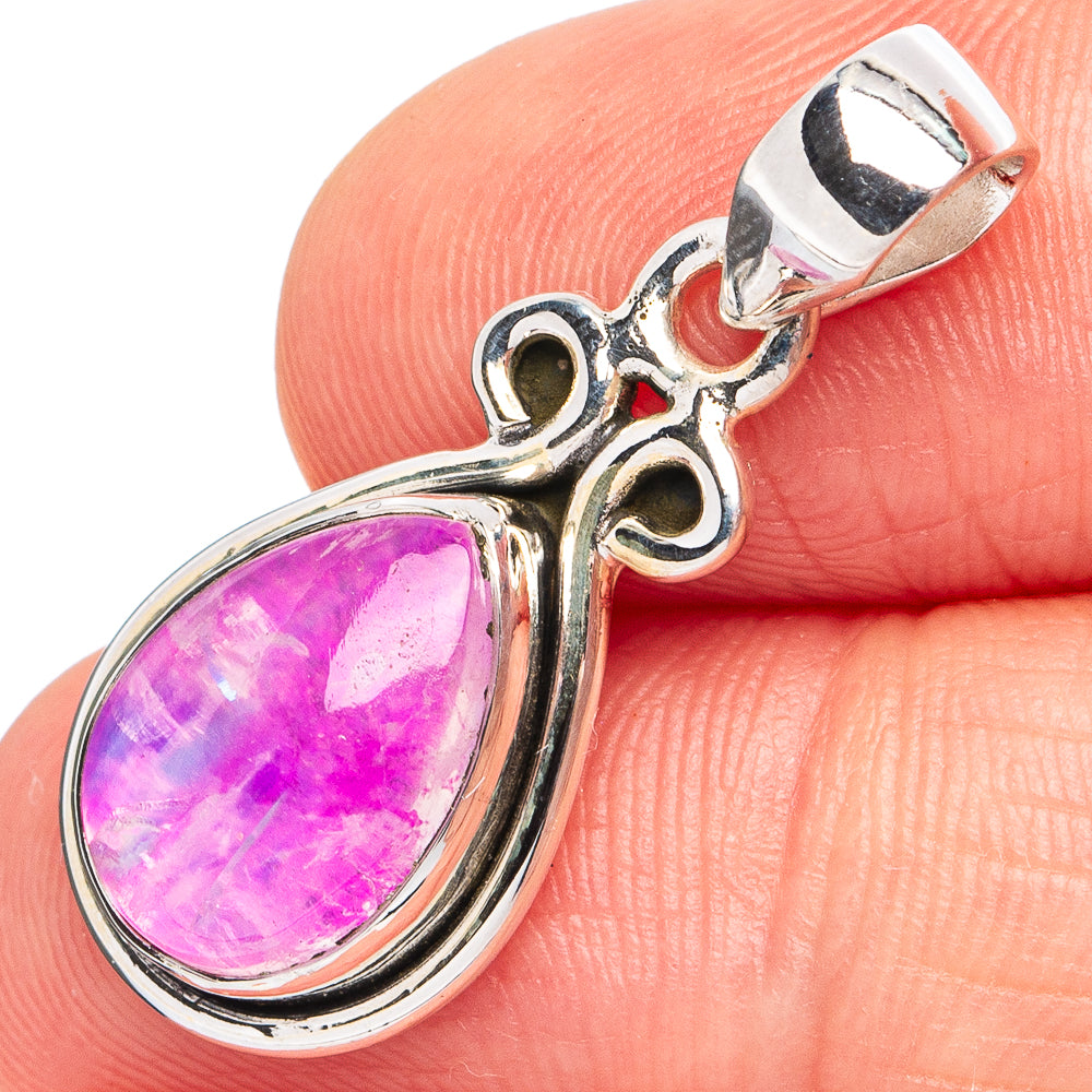 Pink Moonstone Pendant 1 1/8" (925 Sterling Silver) P45086