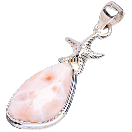 Sterling silver sea star pendant with pink teardrop natrolite stone and top bail