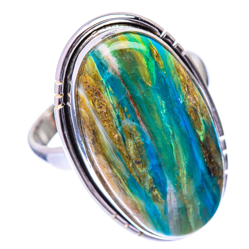 Oval opal ring in 925 sterling silver, blue-green Peruvian opal cabochon, size 10