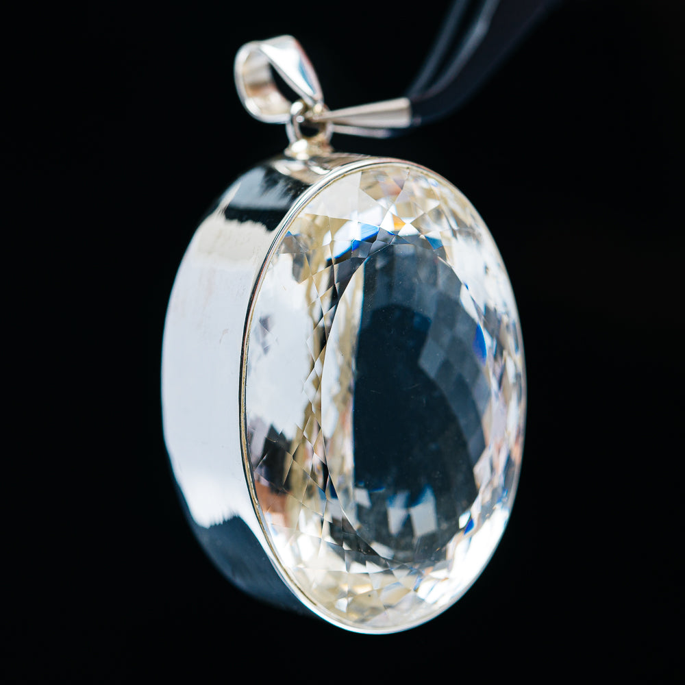159.1ct Huge Faceted White Quartz Pendant 2" (.925 Sterling Silver)