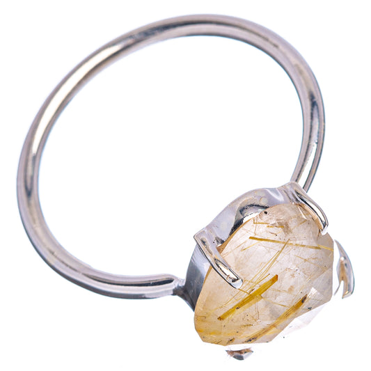 Rutilated quartz ring with faceted teardrop gemstone in sterling silver band