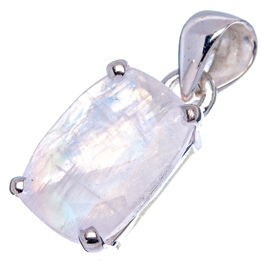 Faceted rectangular moonstone pendant with .925 sterling silver bezel and bail loop
