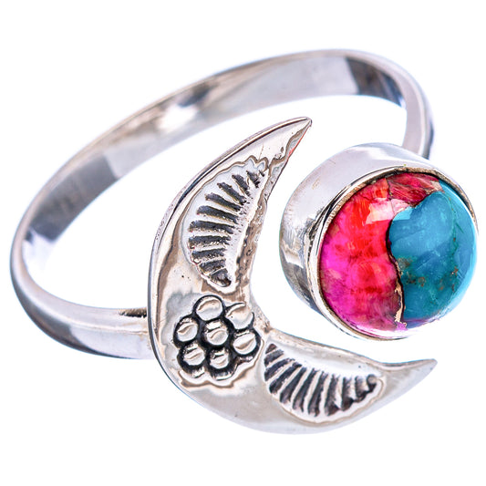 Sterling silver native style ring with oval turquoise and pink inlay cabochon