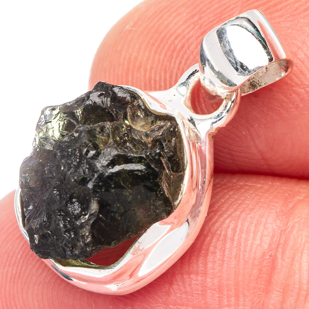 Rare Moldavite Pendant 7/8" (925 Sterling Silver) P44186