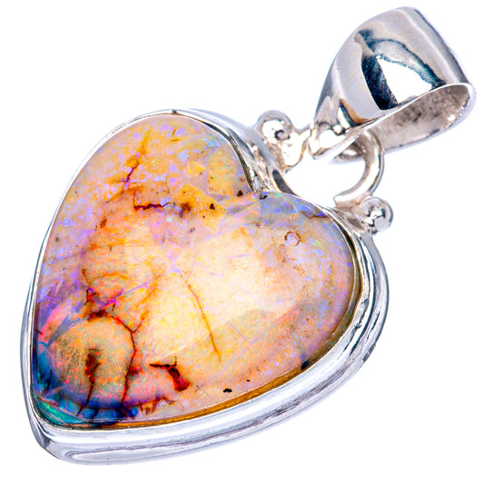 Rare Sterling Opal Heart Pendant 1 1/8" (925 Sterling Silver) P41634