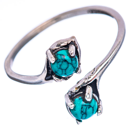Double turquoise stone ring in .925 sterling silver with decorative prong settings