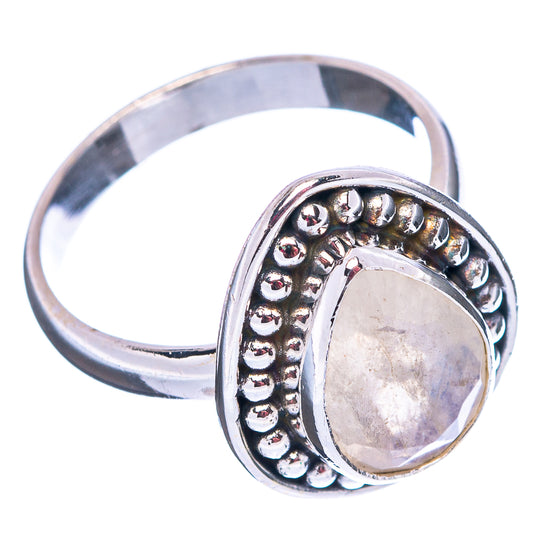 Sterling silver oval moonstone ring with domed band and round bead border