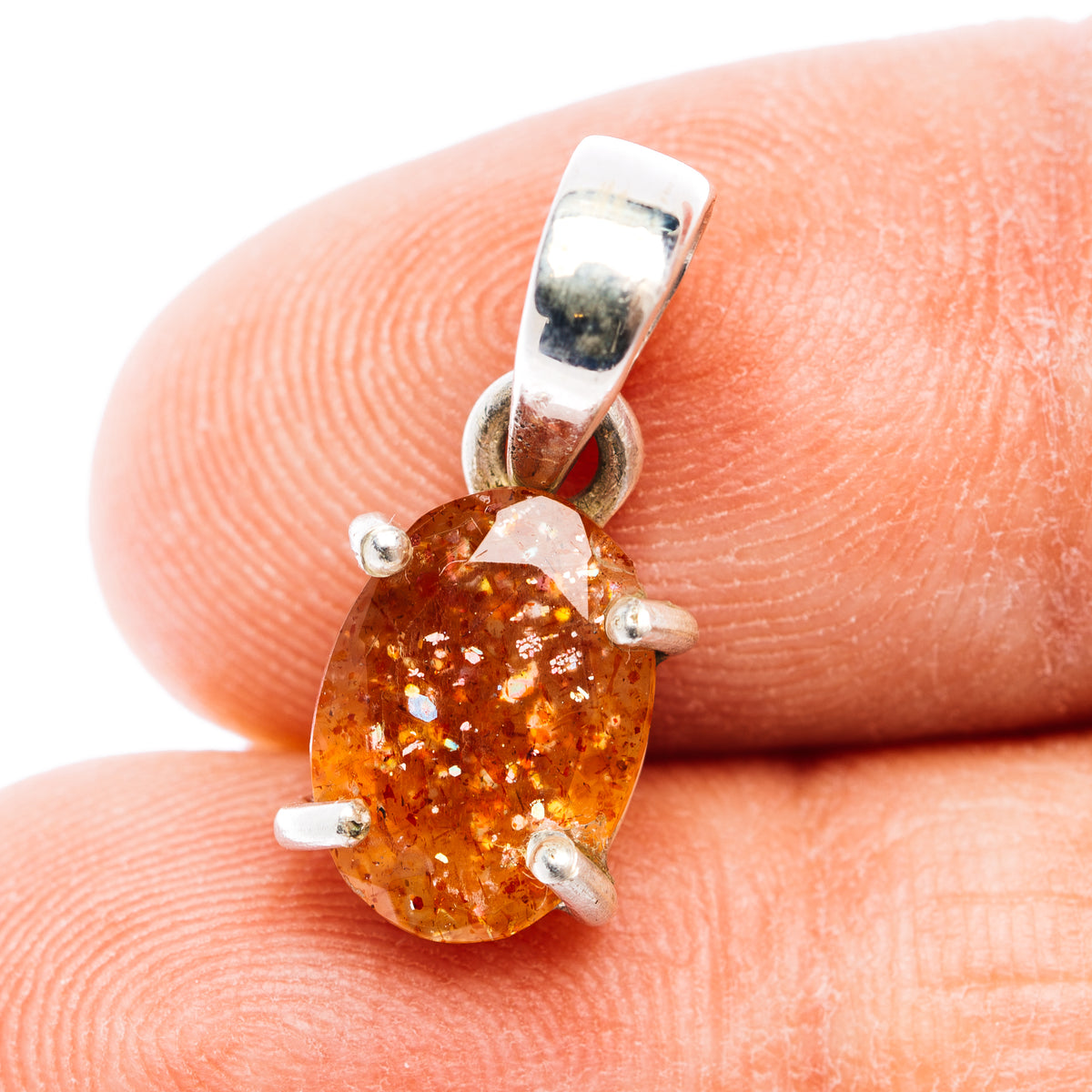 Faceted Confetti Sunstone Pendant 3/4" (.925 Sterling Silver)