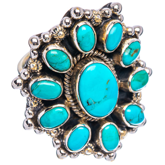 Oval turquoise cabochon cluster ring with ornate .925 sterling silver bezel