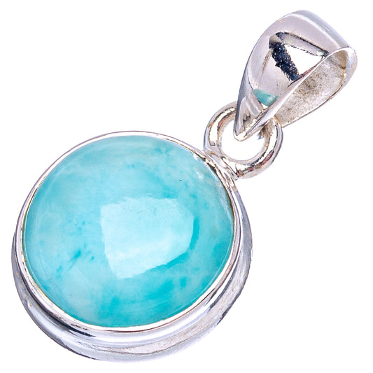 Sterling silver larimar pendant with round light-blue cabochon and open top bail