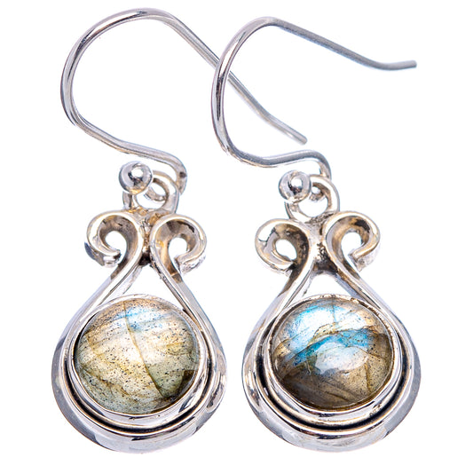 Sterling silver teardrop labradorite drop earrings, iridescent blue-green
