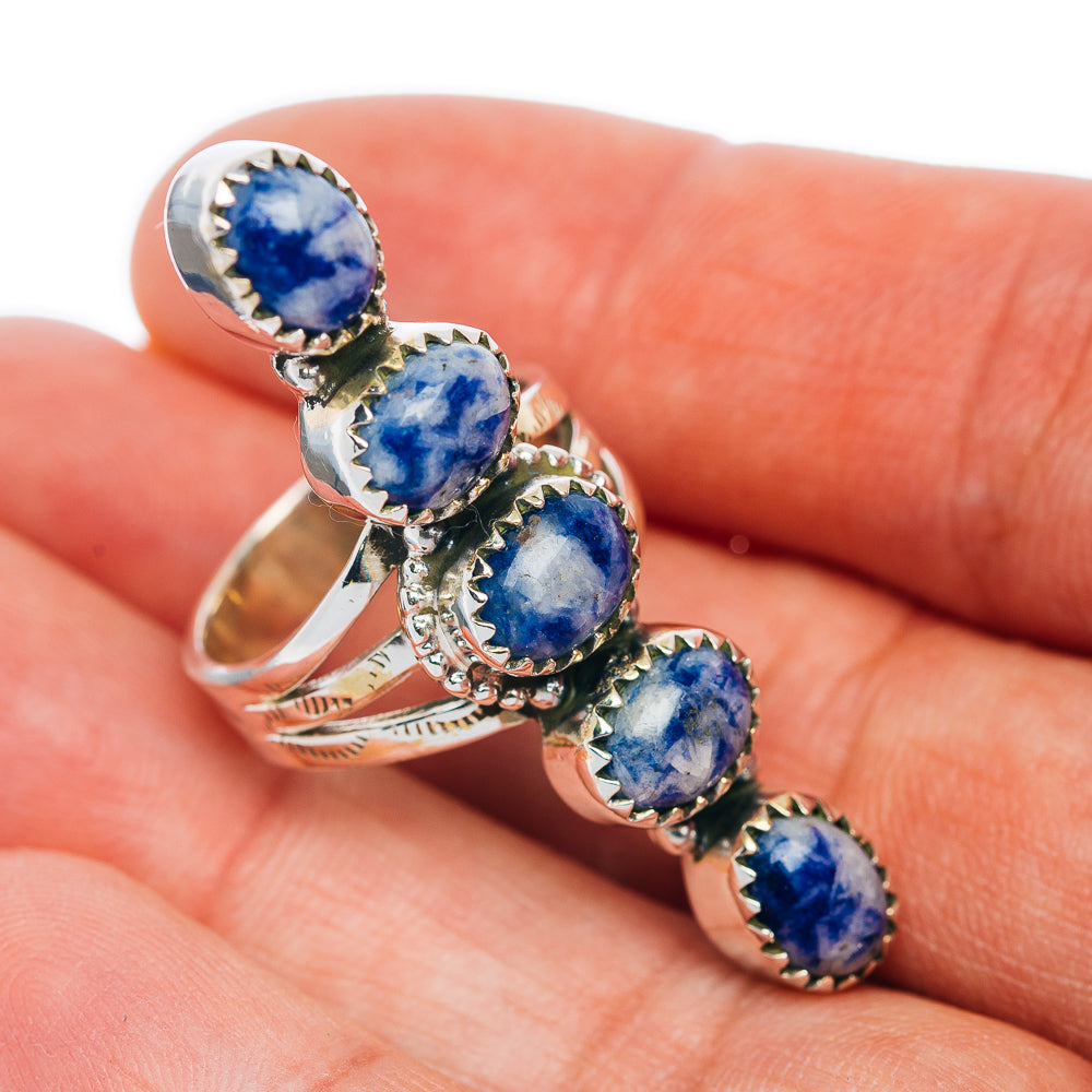 Premium 5-Gemstone Finger Shield Sodalite Ring Size 6 (.925 Sterling Silver)
