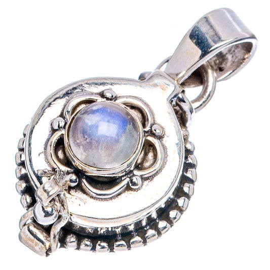Sterling silver poison pendant with blue-white moonstone cabochon, sculpted prongs, loop bail