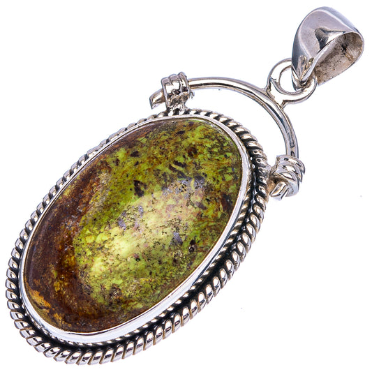 Sterling silver oval gaspeite pendant, rope bezel and top bail with mottled stone