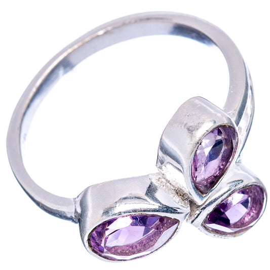 Sterling silver ring with three oval amethyst gemstones, size 6.75, polished band