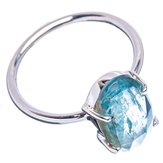 Sterling silver aquamarine ring with large faceted oval stone in side prong setting