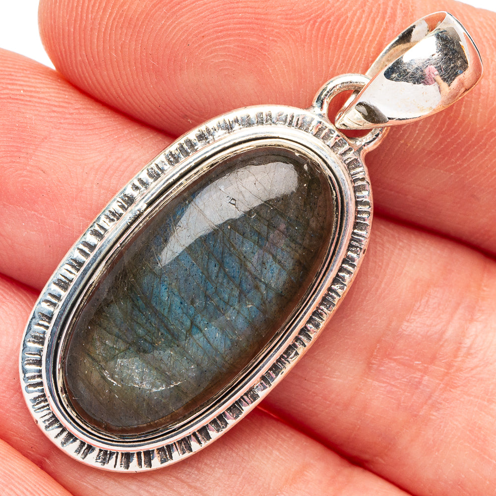 Oval labradorite gemstone pendant, 925 sterling silver bezel with bail