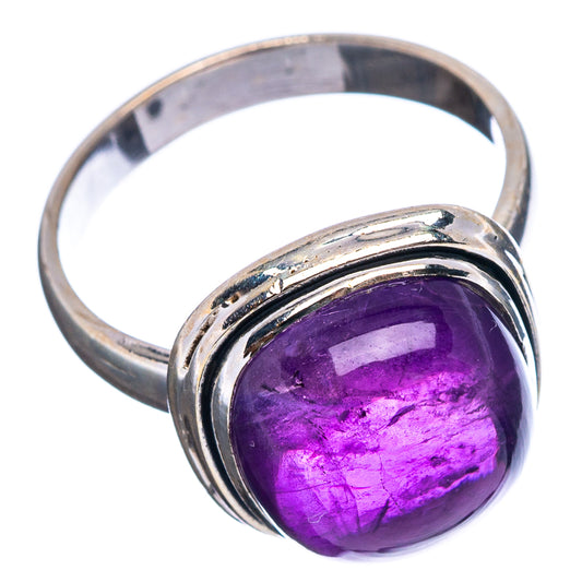 Amethyst ring in .925 sterling silver, oval purple gemstone with wide band; side angle