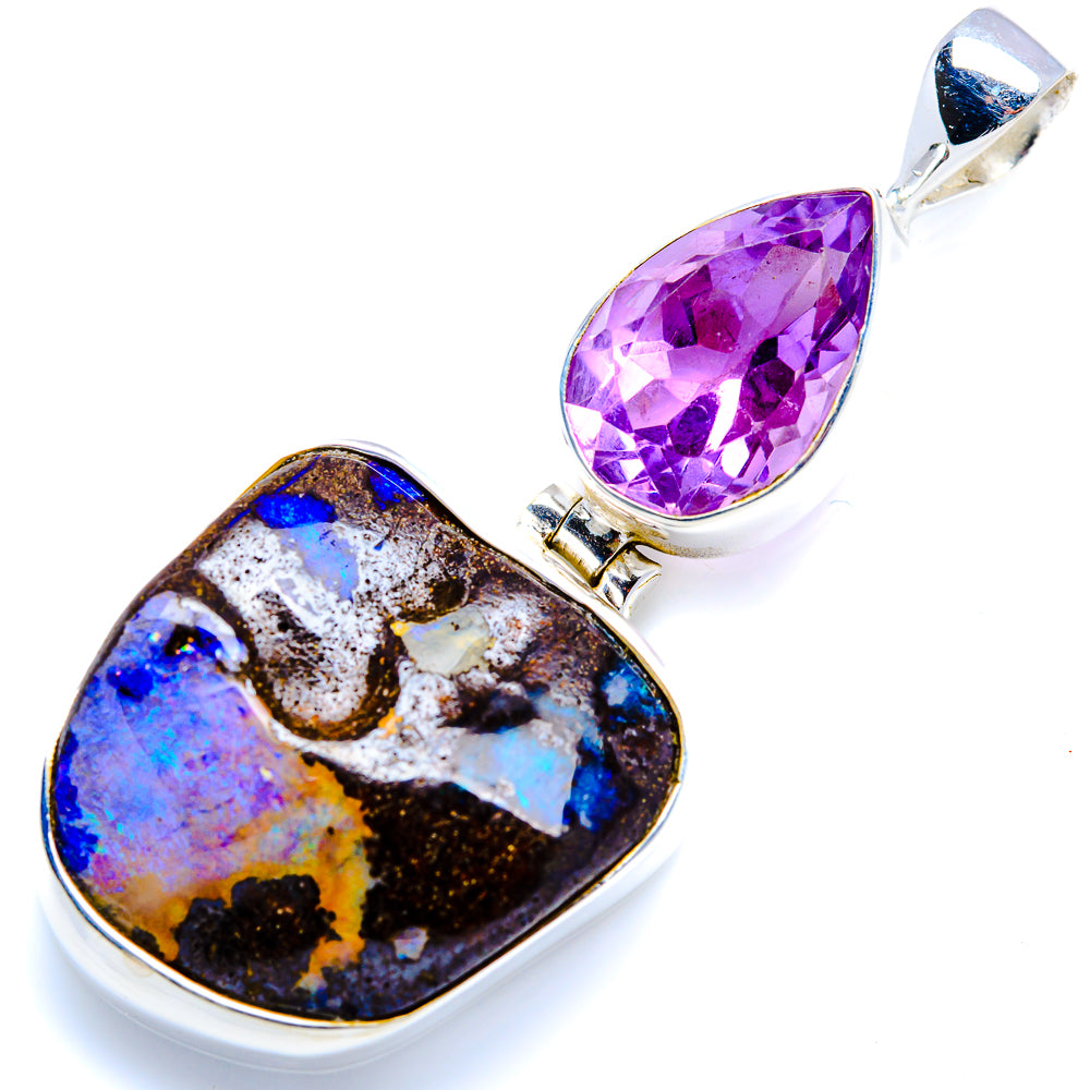 Boulder Opal, Amethyst Pendant 2" (925 Sterling Silver) PD38213