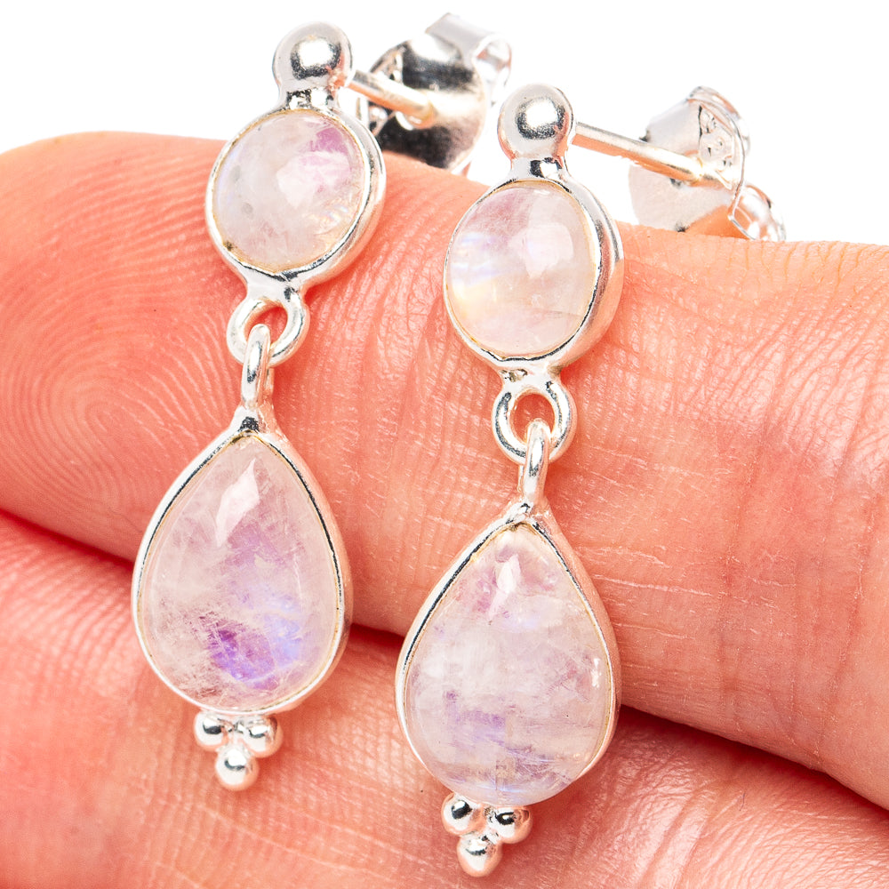 Dainty Rainbow Moonstone Earrings 1 1/8" (925 Sterling Silver) E2828