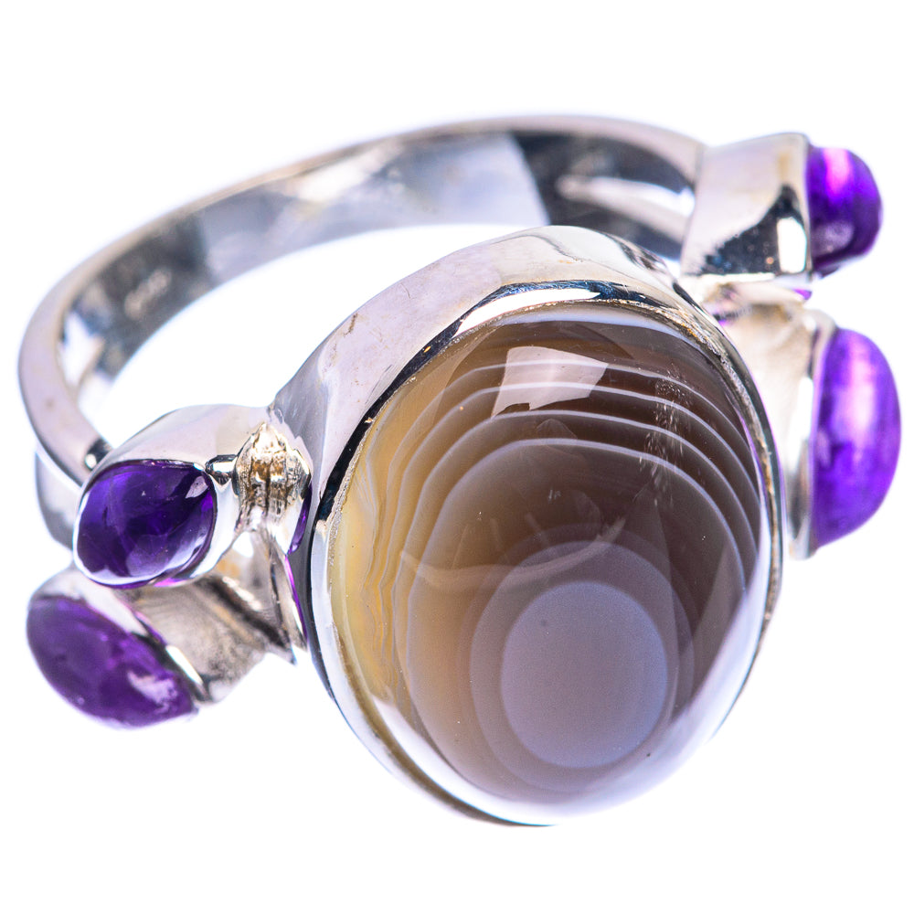 Botswana Agate, Amethyst 925 Sterling Silver Ring Size 7