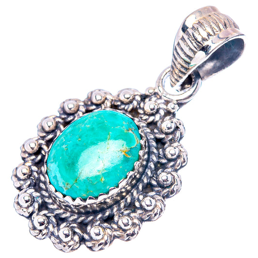 Sterling silver turquoise pendant with oval stone in raised beadwork frame