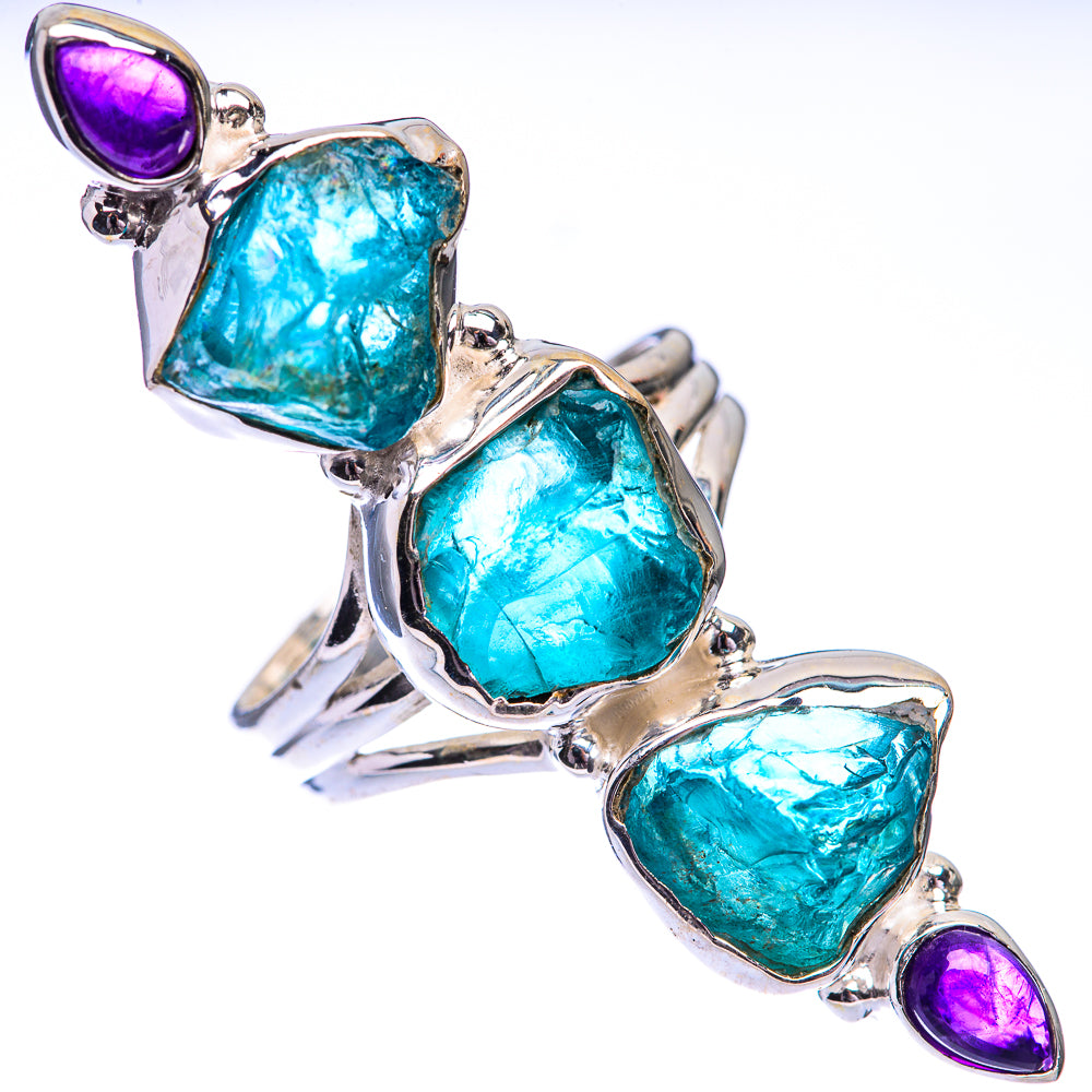 Large Raw Blue Fluorite, Amethyst Ring Size 8.5 (925 Sterling Silver) R140620