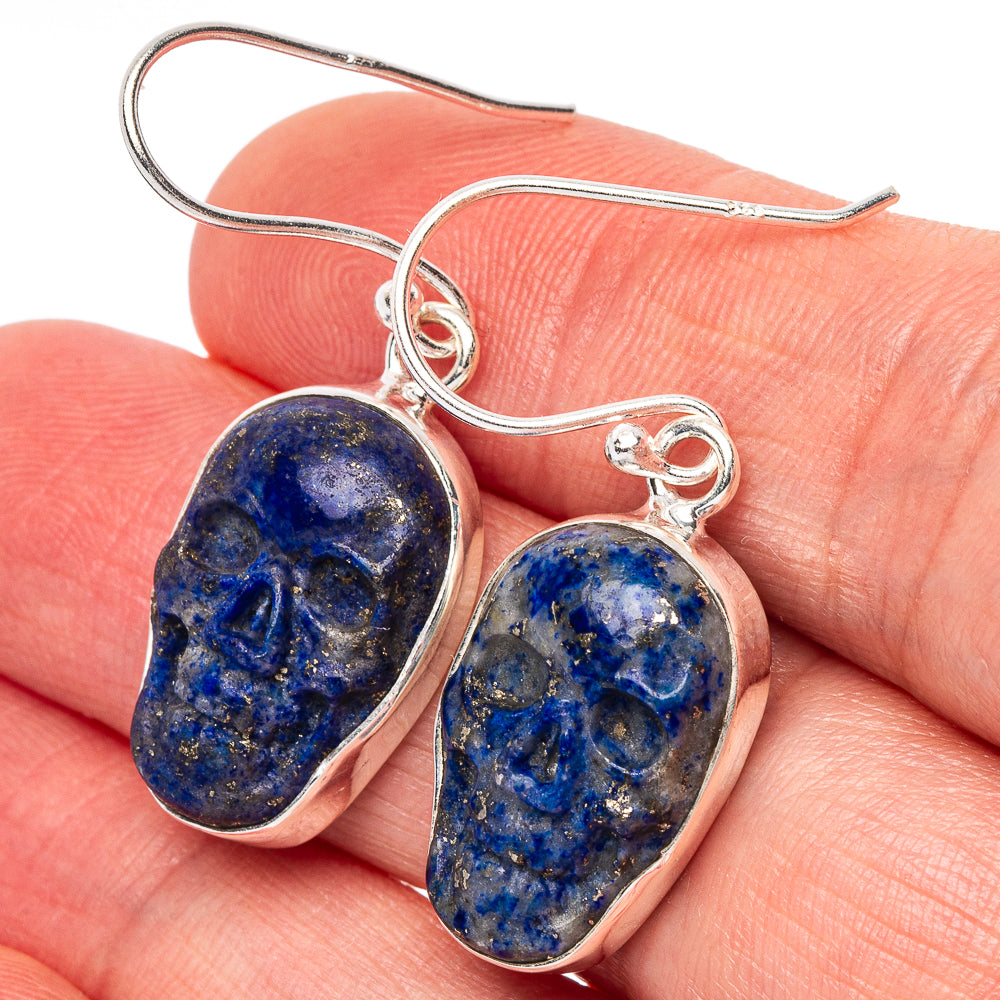 Lapis Lazuli Skull Earrings 1 3/8" (925 Sterling Silver) E2677
