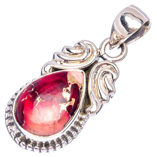 Sterling silver pendant with ornate bail and oval red gemstone cabochon
