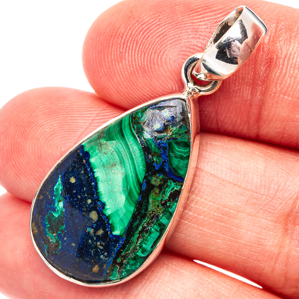 Rare Azuite Malachite Pendant 1 5/8" (.925 Sterling Silver)