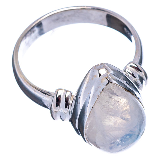 Rainbow moonstone cabochon ring, .925 sterling silver band with side bezel