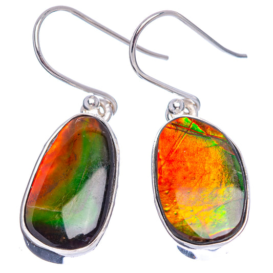 Sterling silver ammolite dangle earrings, oval iridescent multicolor stone drops