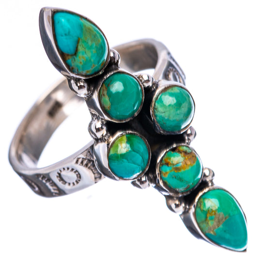 Adjustable sterling silver ring with turquoise teardrop cabochons and scalloped bezel