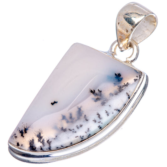 Dendritic opal teardrop pendant in polished .925 sterling silver with stone bail
