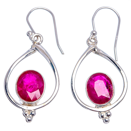 Ruby-red glass-filled teardrop drop earrings in .925 sterling silver, hook backs