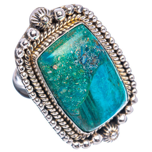 Square turquoise opal set in sterling silver beaded frame ring, size 8