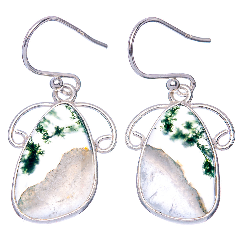 Green Moss Agate Earrings 1 1/4" (925 Sterling Silver) E1292