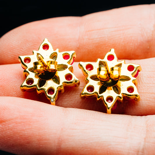 Emerald, Ruby Floral Cluster Earrings 5/8" (.925 Sterling Silver) 24k Gold Plated