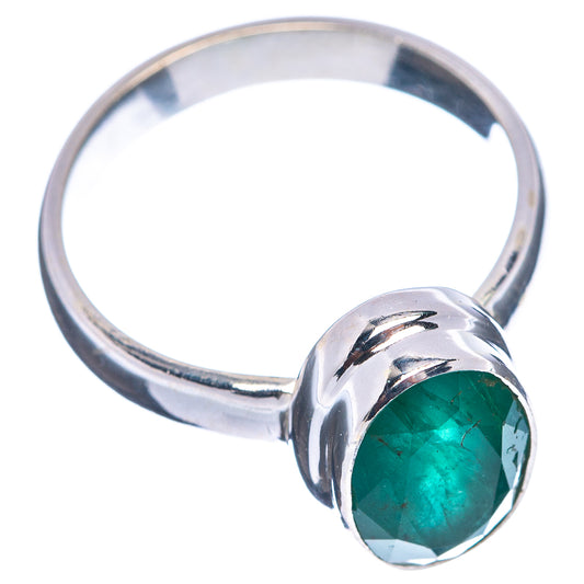 Oval green faceted emerald ring in .925 sterling silver, size 7, side view